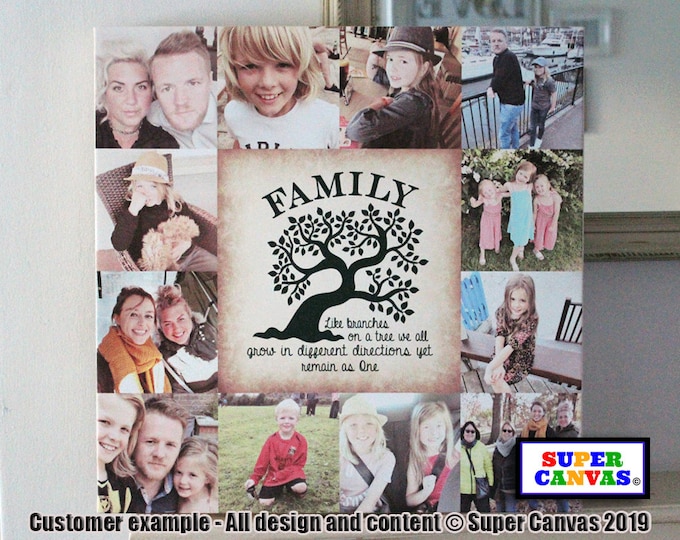 Family Tree Quote Personalised 12 Picture Photo Collage Family Wall Art Framed Canvas Print Mum Dad Friend Grandparent Wife Birthday Gift