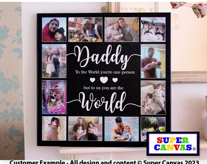 Dad Daddy My World Personalised 12 Picture Photo Collage Wall Art Framed Canvas Photo Print Unique Handmade Gift for Dad Daddy Gift Present