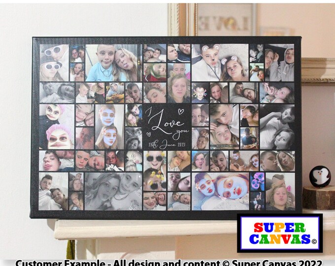 I Love You Couple Portrait 50 Picture Photo Collage Board Framed Canvas Photo Print Husband Wife Wedding Anniversary Unique Gift for Partner