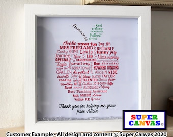 Teacher Thank You Personalised Teacher Apple Word Art Framed Print Handmade Gift for Teacher Nursery Pre School Teaching Assistant Gift