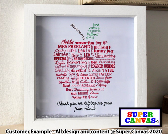 Teacher Thank You Personalised Teacher Apple Word Art Framed Print Handmade Gift for Teacher Nursery Pre School Teaching Assistant Gift