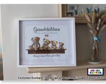 Grandchildren Teddy Bear Family Personalised Family Portrait Picture Framed Print Nana Grandad Grandma Grandparents Christmas Birthday Gift