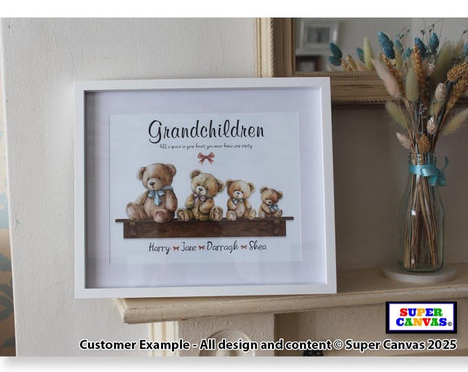 Grandchildren Teddy Bear Family Personalised Family Portrait Picture Framed Print Nana Grandad Grandma Grandparents Christmas Birthday Gift