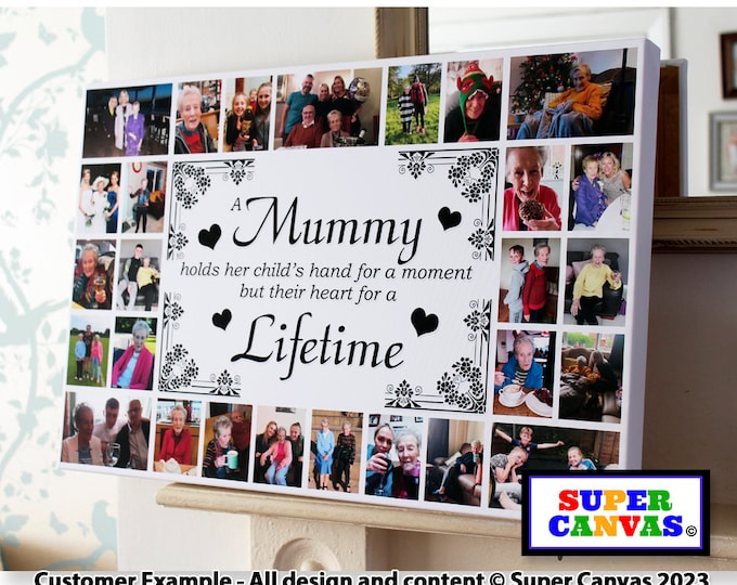 Handmade Mum Personalised Mummy 28 Picture Photo Collage Family Wall Art Framed Canvas Photo Print Birthday Present Unique Gift for Mum