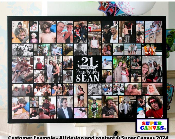 Happy Birthday Any Age Personalised Friend Dad Mum Son Daughter 56 Picture Photo Birthday Party Display Board Framed Canvas Print Gift
