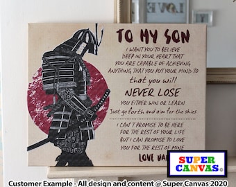 Son Samurai Soldier Personalised Inspirational Word Art Picture Frame Wall Art Framed Canvas Print Graduation Leaving Birthday Gift for Son