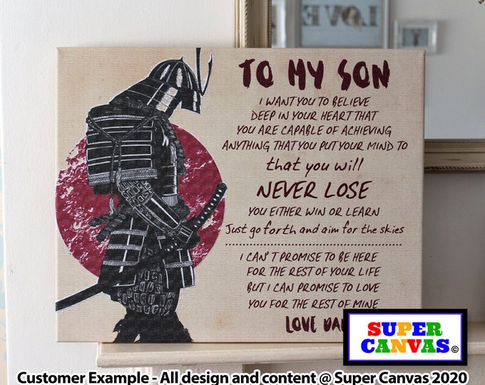 Son Samurai Soldier Personalised Inspirational Word Art Picture Frame Wall Art Framed Canvas Print Graduation Leaving Birthday Gift for Son