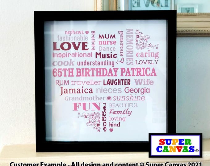 Happy Birthday Heart Word Art Personalised Handmade Mum Nana Sister Wife Best Friend Daughter Grandma Birthday Framed Print Present Gift