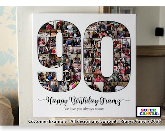 90th Birthday Number 90 Picture Photo Collage Party Display Board Framed Canvas Photo Print Mum Dad Nana Grandad Grandma 90th Birthday gift