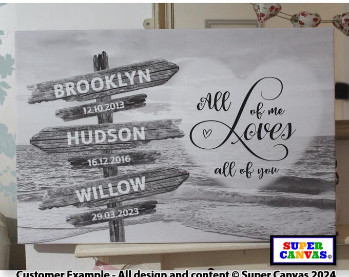 Family Street Sign Post Personalised with Family Names Beach Picture Wall Art Framed Canvas Print Mum Dad Friend Grandparents Birthday Gift