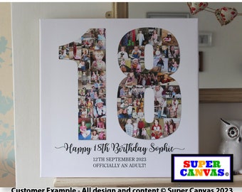 18th Birthday Personalised Custom Number 18 Shape Photo Board Collage Framed Canvas Print Daughter Son Grandchild Friend 18th Birthday gift