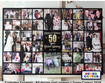 Golden 50th 50 Years Married Wedding Anniversary Mum Dad Parents Grandparents Picture Photo Collage Display Board Framed Canvas Print Gift