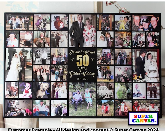 Golden 50th 50 Years Married Wedding Anniversary Mum Dad Parents Grandparents Picture Photo Collage Display Board Framed Canvas Print Gift