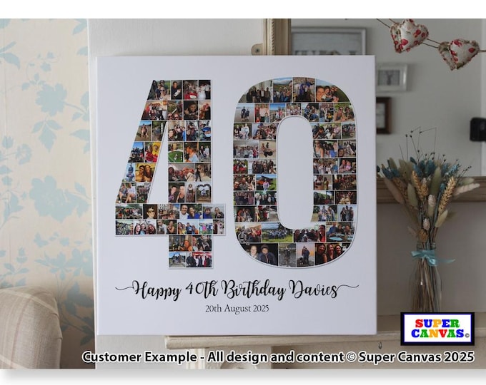 Happy 40th Birthday Custom Son Daughter Husband Wife Mum Dad Sister Friend Party Photo Frame Board Collage Framed Canvas Print 40th Gift
