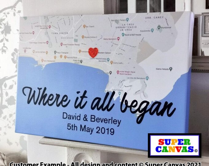 Where it All Began Couple Love Map Wall Art Framed Canvas Picture Print Partner Wife Husband Girlfriend Boyfriend Wedding Anniversary Gift