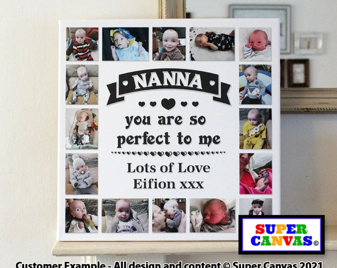 Nanny Grandma Nana Nan You are Perfect Personalised 12 Picture Photo Collage Grandchildren Wall Art Framed Canvas Photo Print Birthday Gift