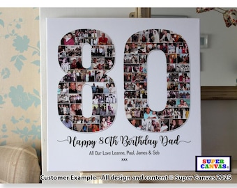 Happy 80th Birthday Mum Dad Nana Grandma Grandad Friend Multi Picture Photo Collage Party Display Board Framed Canvas Print Gift Present