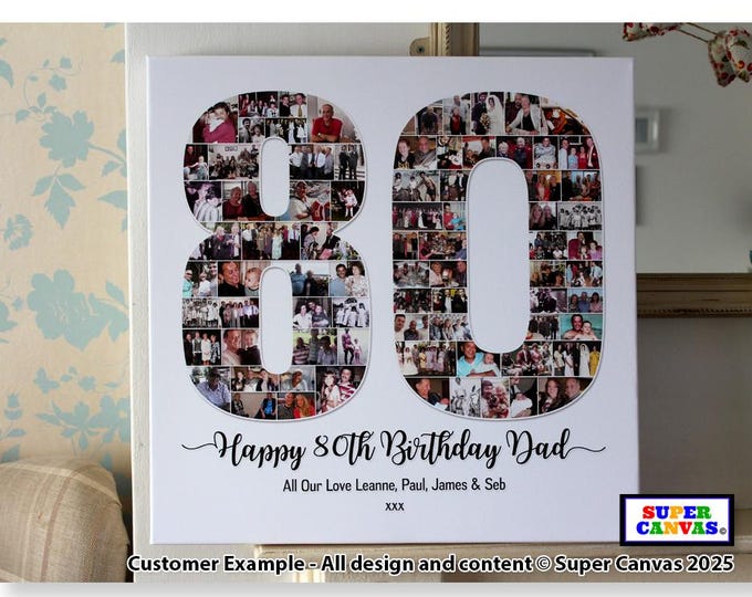 Happy 80th Birthday Mum Dad Nana Grandma Grandad Friend Multi Picture Photo Collage Party Display Board Framed Canvas Print Gift Present