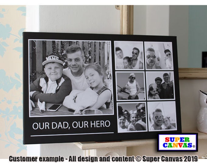 Dad Our Hero Handmade Personalised Custom Dad Daddy 7 Photo Picture Collage Board Framed Canvas Photo Print Fathers Day Birthday Gift
