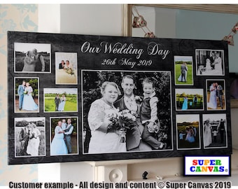 Wedding Day 13 Photo Multi Picture Frame Collage Board Couple Wall Art Framed Canvas Print Husband Wife Wedding Anniversary Gift