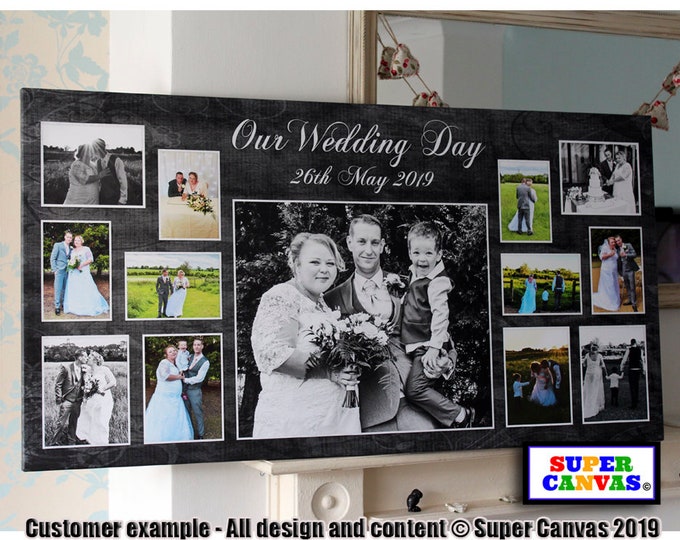 Wedding Day 13 Photo Multi Picture Frame Collage Board Couple Wall Art Framed Canvas Print Husband Wife Wedding Anniversary Gift
