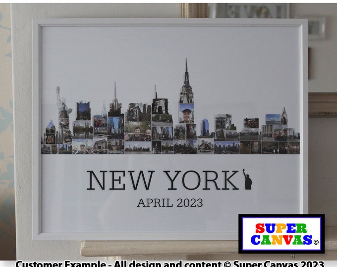 New York City Skyline USA Family Holiday Travel Map Picture Photo Board Collage Wall Art Framed Canvas & Photo Print Birthday Christmas Gift