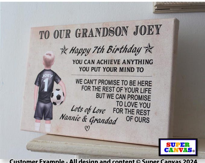 To My Our Grandson Granddaughter Boy Child Personalised Football Shirt Picture Wall Art Framed Canvas Print  Birthday Gift from Grandparent