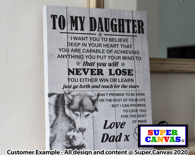 Handmade To My Our Daughter Personalised Custom Daughter Wolf Cub Picture Wall Art Framed Canvas Print Unique Birthday Gift from Mum and Dad