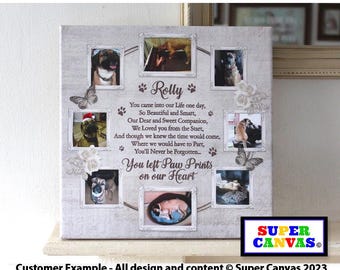 Dog Cat Paw Prints on Heart Personalised Handmade Pet Dog Portrait Memorial Rainbow Bridge Framed 8 Photo Picture Collage Canvas Print Gift