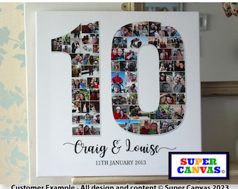 10th Wedding Anniversary 10 Year Husband Wife Parents Grandparents Picture Photo Collage Party Display Board Framed Custom Canvas Print Gift