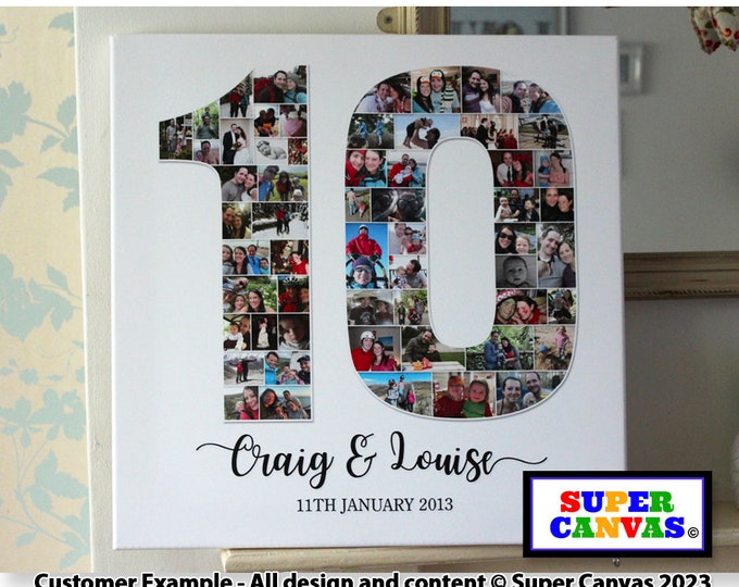 10th Wedding Anniversary 10 Year Husband Wife Parents Grandparents Picture Photo Collage Party Display Board Framed Custom Canvas Print Gift