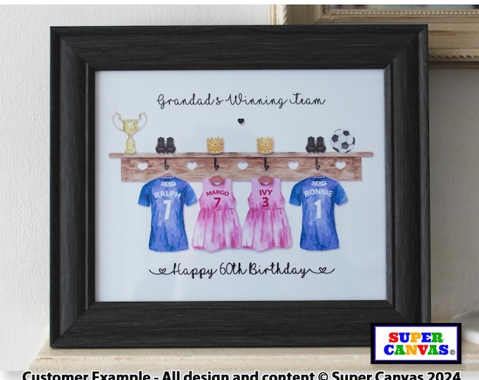 Football Team Personalised Grandparent Grandchildren Family Football Shirts Portrait Custom Handmade Picture Framed Print Birthday Card Gift