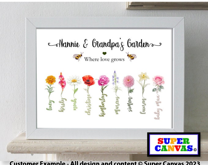Grandchildren Birth Flower Personalised Handmade Family Custom Picture Framed Print Grandparent Grandma Nana Grandad Birthday Card Gift