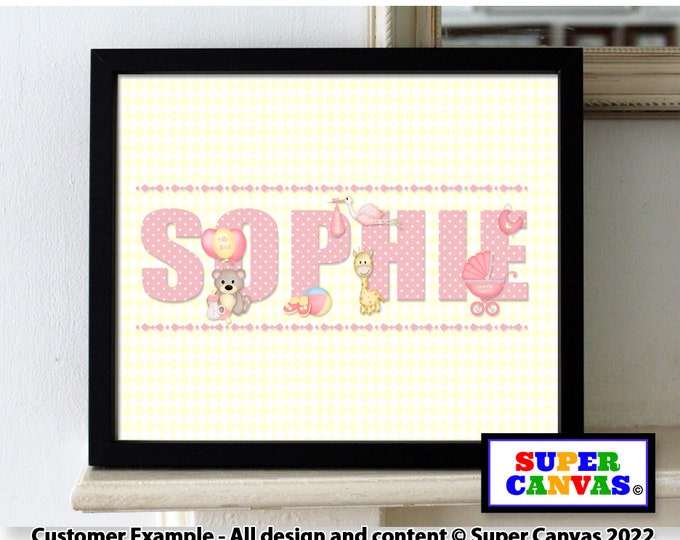 Newborn Baby Girl Daughter Personalised with Name Birth & Details Baby Picture Framed A4 Print Handmade Christening 1st Birthday Gift Card
