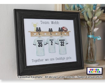 Family Rugby Team Shirts Personalised Framed Family Print Unique Dad Husband Grandad Son Friend Brother Christmas Birthday Gift for him