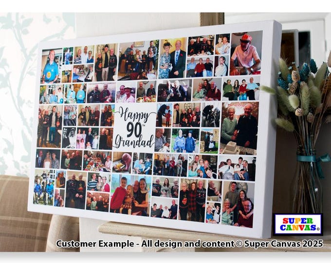 90th Birthday Personalised 56 Photo Picture Board Collage Framed Canvas Print Grandad Grandma Mum Dad Nana Sister Friend Brother 90th Gift