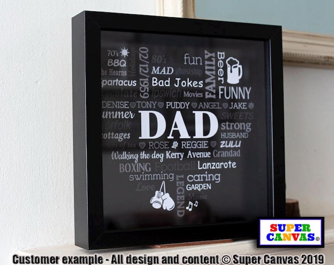 Dad Grandad Husband Brother Son Friend Boyfriend Personalised Heart Typography Framed Print Unique Birthday Good Luck Thank you Gift for him