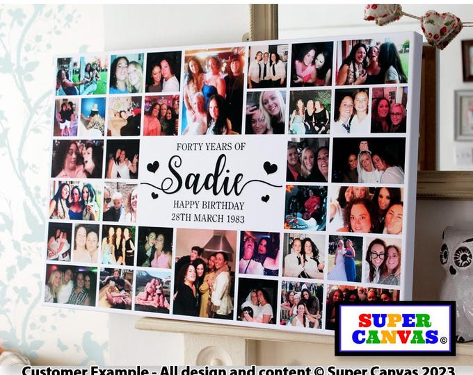 Happy 40th Birthday Husband Wife Son Daughter Mum Dad Best Friend Personalised 40 Photo Party Board Collage Framed Canvas Print 40th Gift