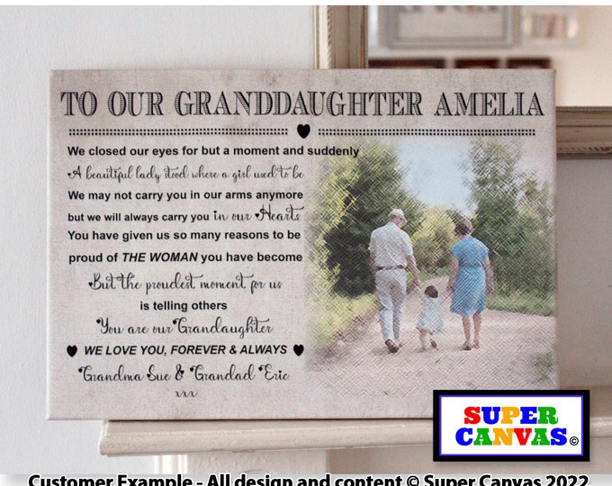Handmade Granddaughter Personalised Custom Framed Granddaughter Birthday Graduation Word Art Picture Canvas Print Gift from Grandparents