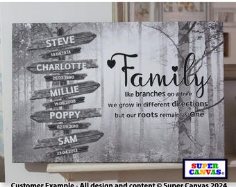Family Street Sign Post Personalised with family Names Custom Forest Picture Wall Art Framed Canvas Print Mum Dad Friend Birthday Gift