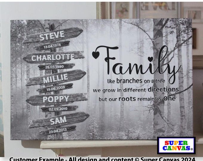 Family Street Sign Post Personalised with family Names Custom Forest Picture Wall Art Framed Canvas Print Mum Dad Friend Birthday Gift