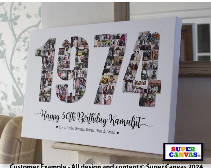 Happy 50th Birthday 1975 Personalised Mum Dad Wife Husband Friend 50th Birthday Picture Photo Party Board Collage Framed Canvas Print Gift