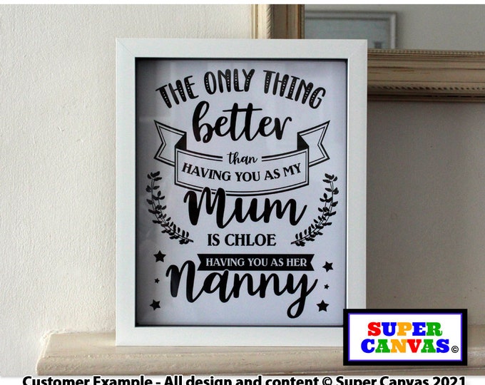 Mum Nanny Grandma Personalised Custom Word Art Handmade Framed A4 Picture Print Gift for Nana Mum Grandma Nanny Birthday Gift Present