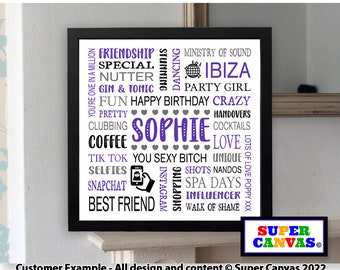 Happy Birthday Word Art Handmade Gift for Mum Wife Nana Grandma Sister Friend Personalised Framed Typography Customised Print Gift Present