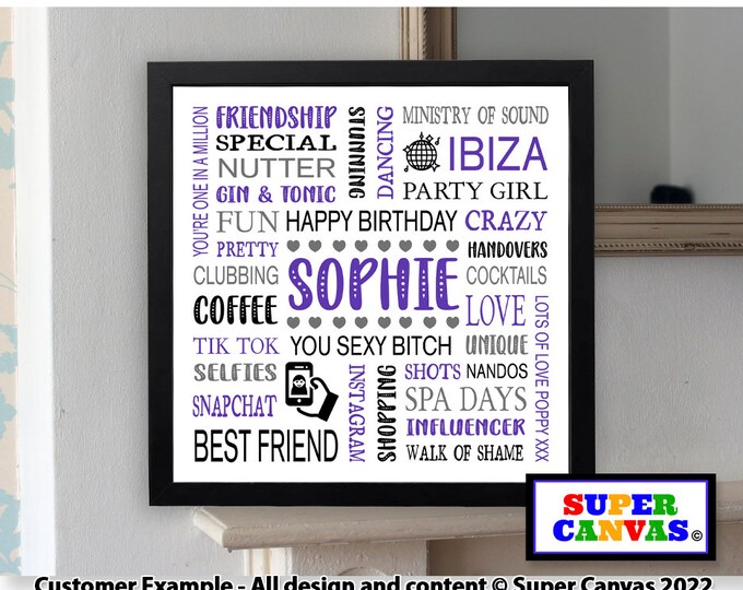 Happy Birthday Word Art Handmade Gift for Mum Wife Nana Grandma Sister Friend Personalised Framed Typography Customised Print Gift Present