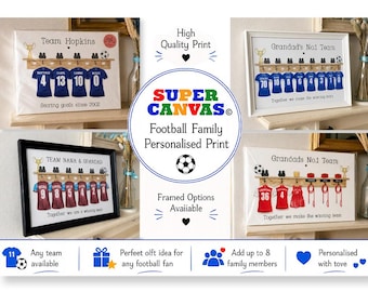 Football Team Personalised Grandparent Grandchildren Family Football Shirts Portrait Handmade Picture Framed Print Gift for Grandparents