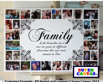Family Tree Quote Personalised 28 Picture Family Photo Collage Display Board Wall Art Framed Canvas Print Friend Mum Dad Wife Birthday Gift