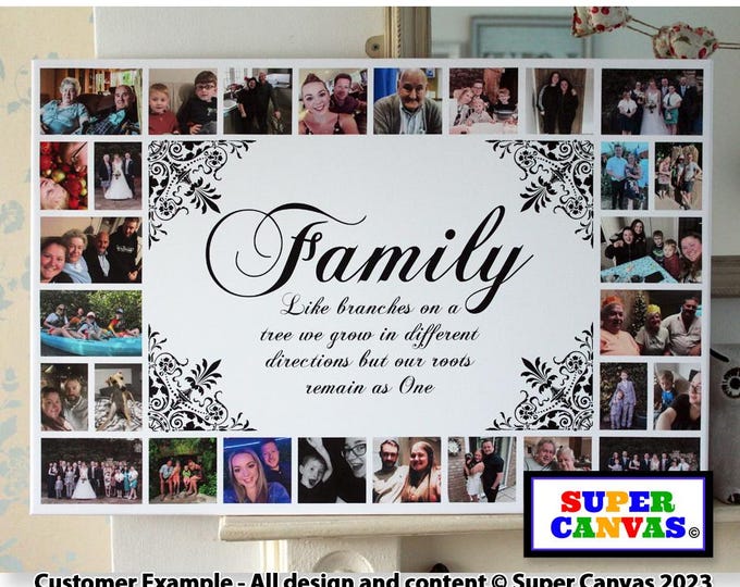 Family Tree Quote Personalised 28 Picture Family Photo Collage Display Board Wall Art Framed Canvas Print Friend Mum Dad Wife Birthday Gift