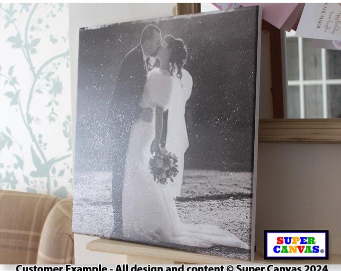 Diamond Dust Couple Custom Personalised Wedding Portrait Bling Glass Glitter Sparkly Framed Picture Photo on Canvas Photo Print Partner Gift
