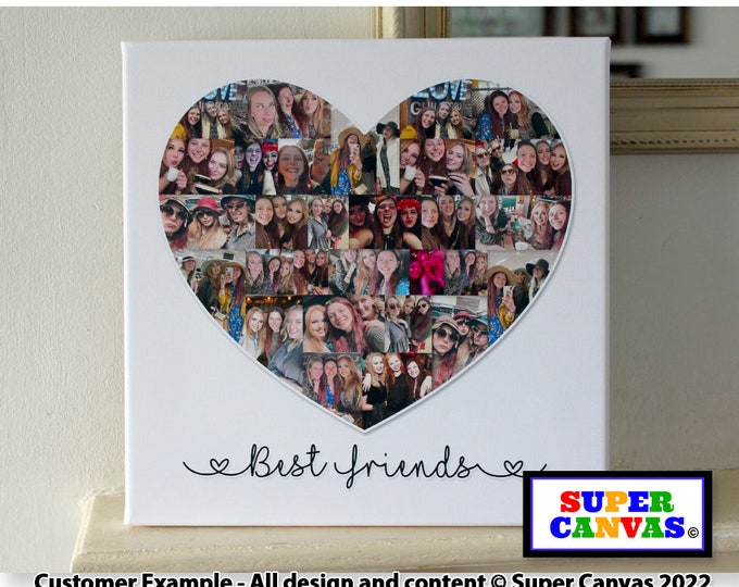 Friends Heart Shape Picture Photo Frame Collage Wall Art Framed Canvas Print Unique Handmade gift for best friend sister Birthday Gift